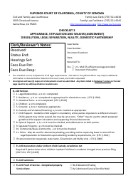Document preview: Checklist 3 - Appearance, Stipulation and Waiver (Agreement) Dissolution, Legal Separation, Nullity, Domestic Partnership - County of Sonoma, California