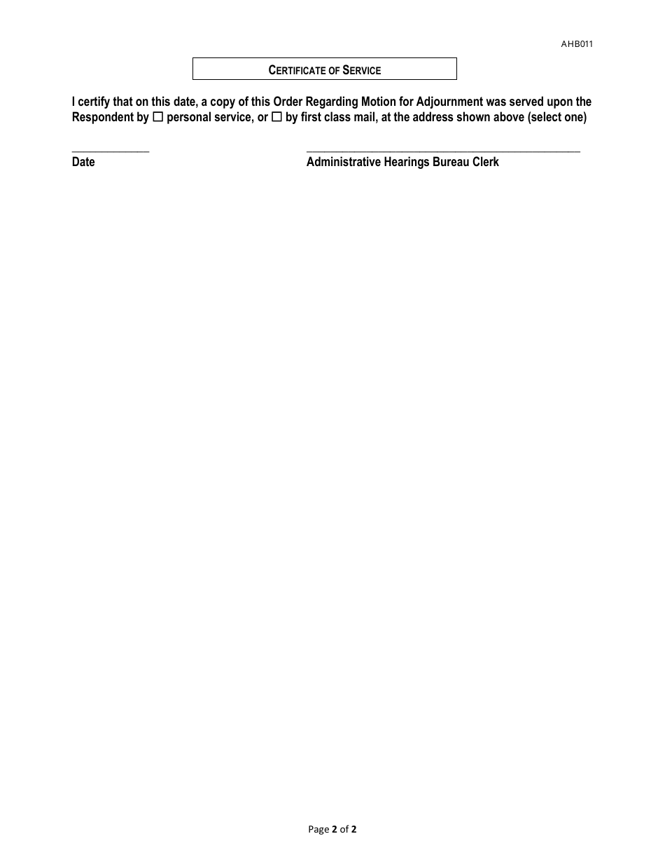 Form AHB011 Motion for Adjournment - City of Flint, Michigan, Page 2