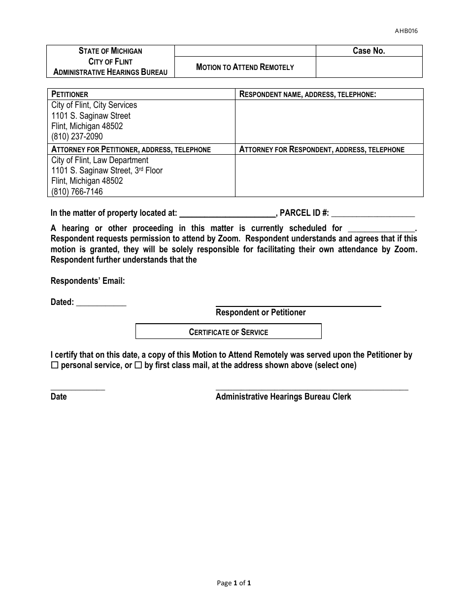 Form AHB016 Fill Out, Sign Online and Download Fillable PDF, City of