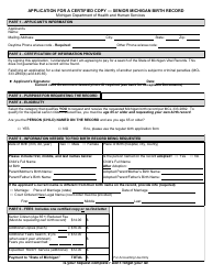 Form DCH-0569-BX-SR Application for a Certified Copy - Senior Michigan Birth Record - Michigan