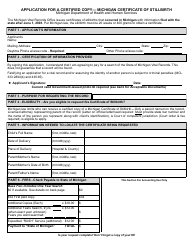 Form DCH-0569-SB Application for a Certified Copy - Michigan Certificate of Stillbirth - Michigan