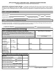 Form DCH-0569-DIV Application for a Certified Copy - Michigan Divorce Record - Michigan