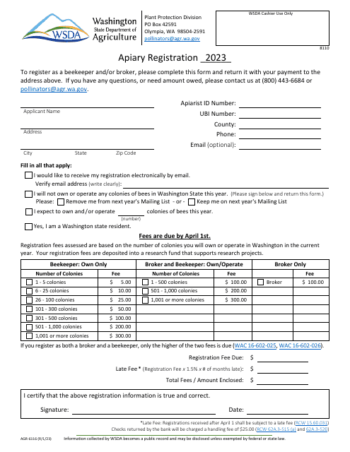 Form AGR-6116 2023 Printable Pdf