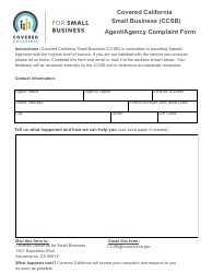 Document preview: Covered California Small Business (Ccsb) Agent/Agency Complaint Form - California