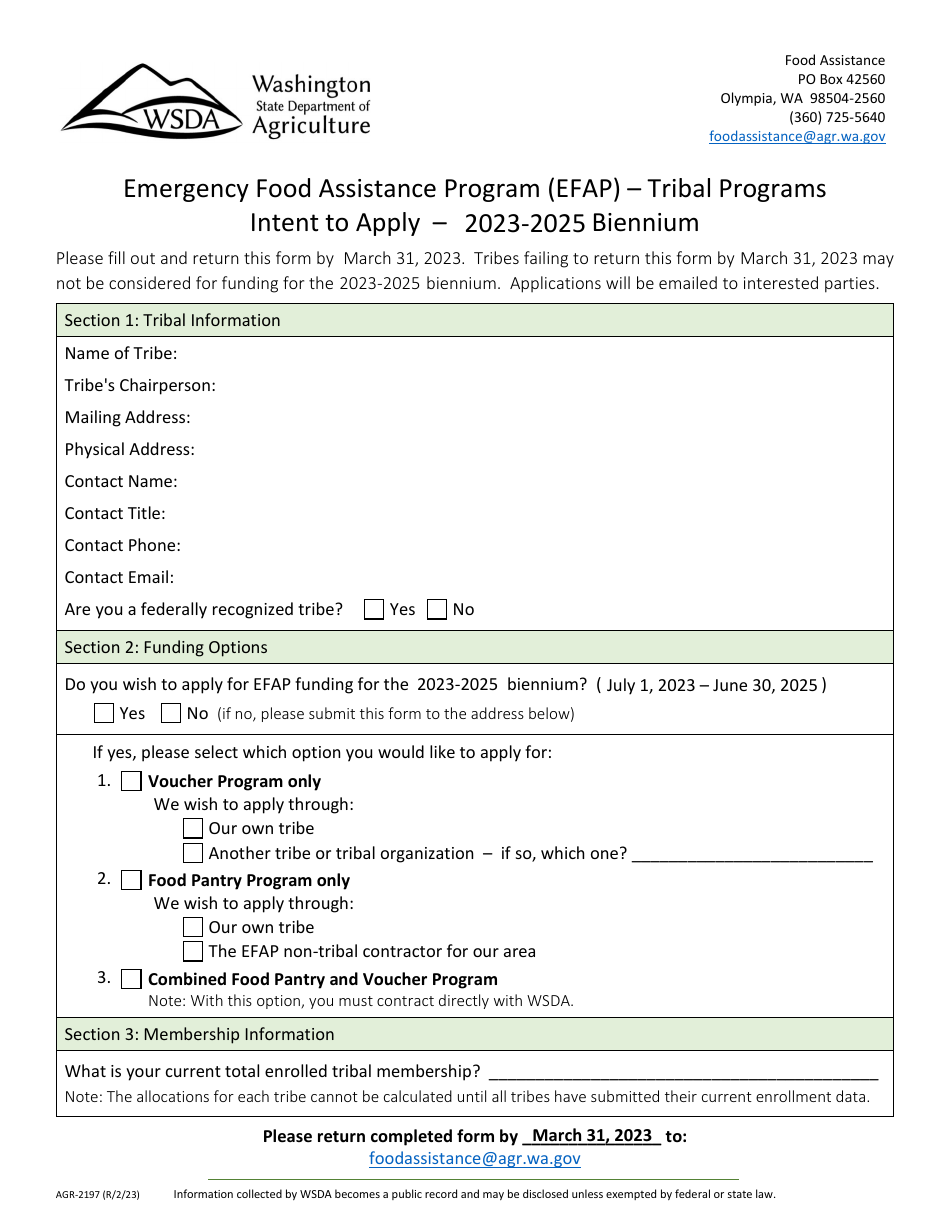 Form AGR2197 Download Fillable PDF or Fill Online Intent to Apply