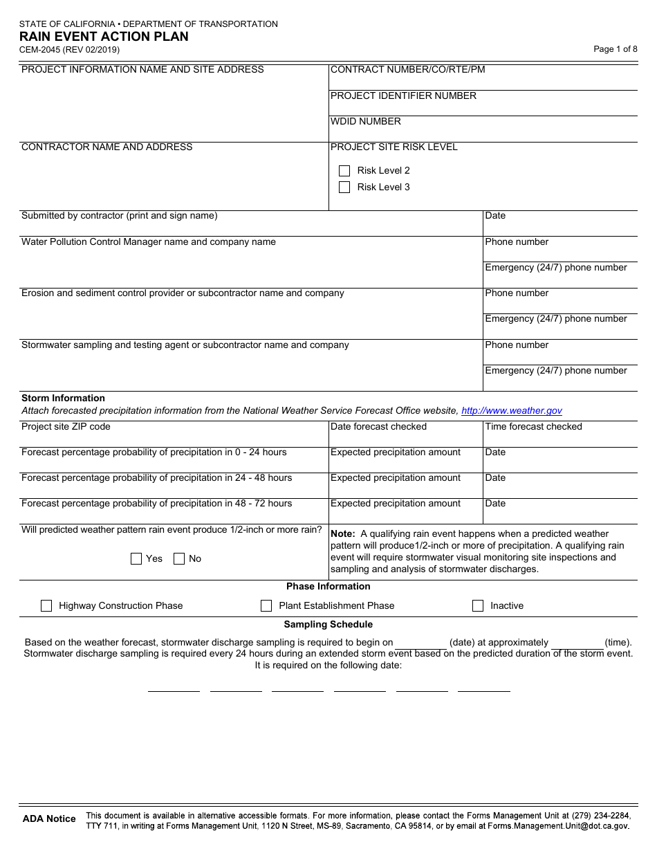 Form CEM-2045 Rain Event Action Plan - California, Page 1