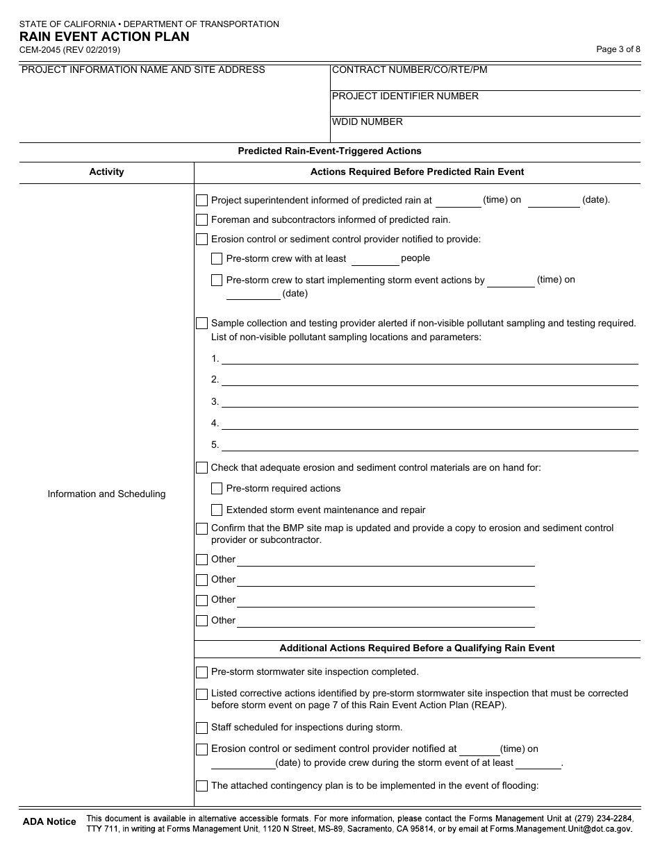 Form CEM-2045 Rain Event Action Plan - California, Page 3