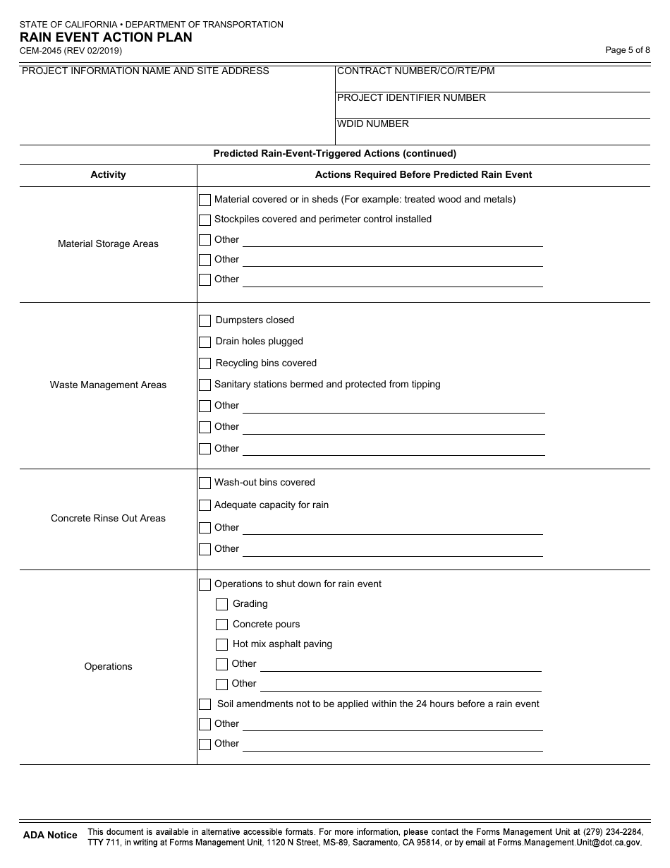 Form CEM-2045 Rain Event Action Plan - California, Page 5