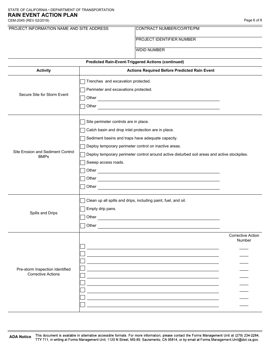 Form CEM-2045 Rain Event Action Plan - California, Page 6