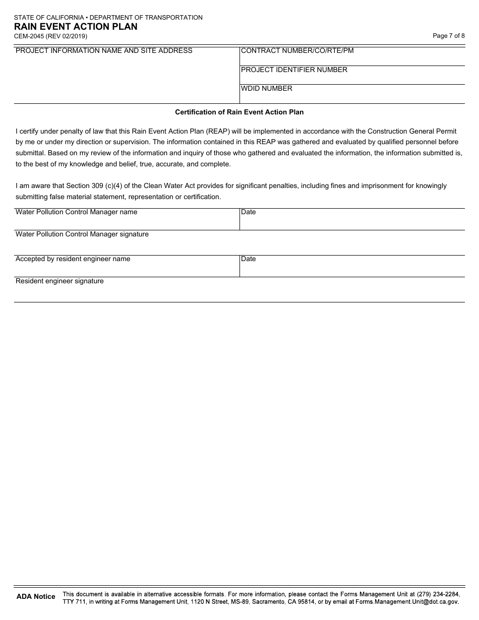 Form CEM-2045 Rain Event Action Plan - California, Page 7