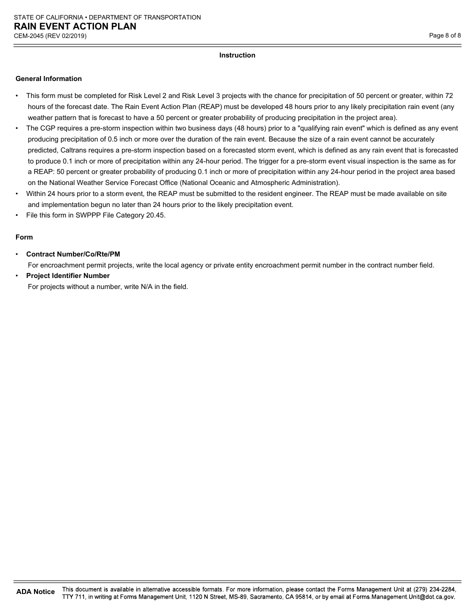 Form CEM-2045 Rain Event Action Plan - California, Page 8