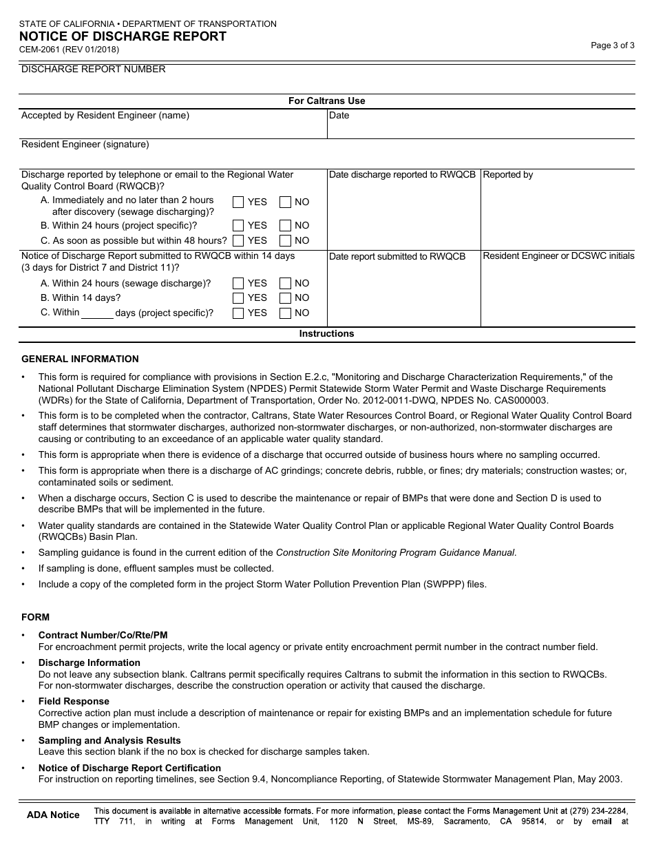 Form CEM-2061 Notice of Discharge Report - California, Page 3