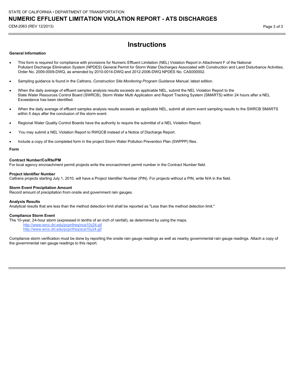 Form CEM-2063 Numeric Effluent Limitation Violation Report - Ats Discharges - California, Page 3