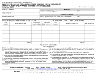 Document preview: Form CEM-2401 Substitution Report for Disadvantaged Business Enterprise (Dbe) or Underutilized Disadvantaged Business Enterprise (Udbe) - California