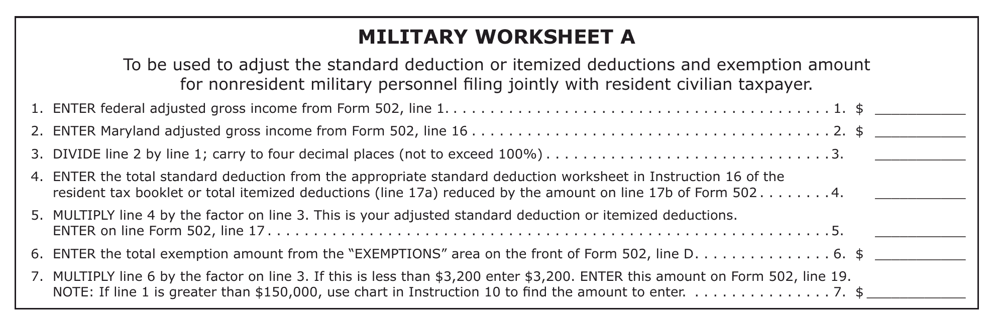 Worksheet A Military Worksheet - Maryland