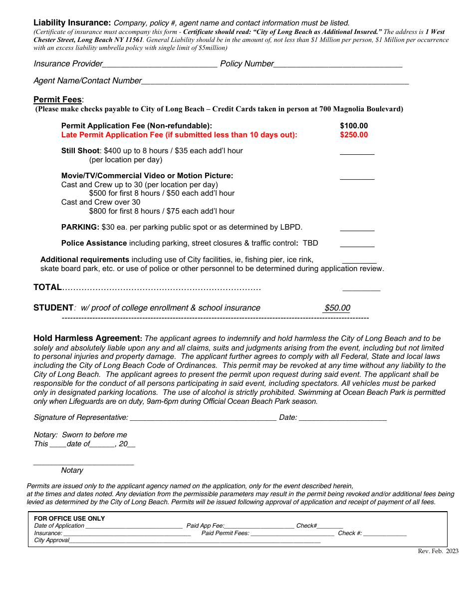 Application for Commercial Photography or Film - City of Long Beach, New York, Page 2