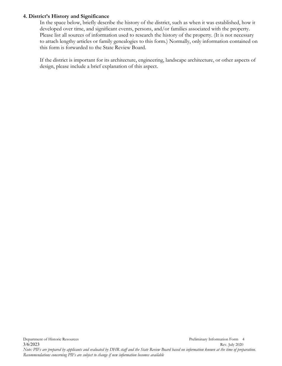 Preliminary Information Form (PIF) for Historic Districts - Virginia, Page 4