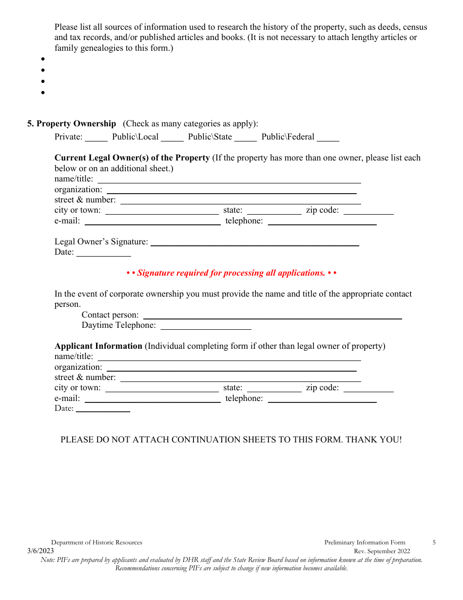 Preliminary Information Form (PIF) for Individual Properties - Virginia, Page 6