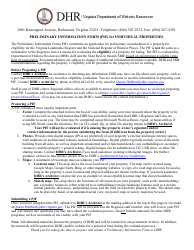 Document preview: Preliminary Information Form (PIF) for Individual Properties - Virginia