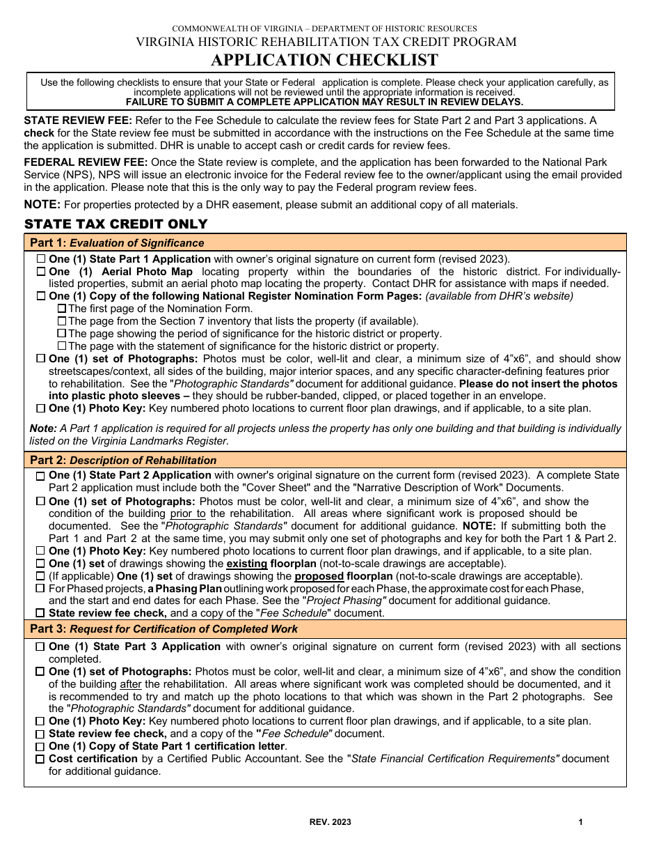 Application Checklist - Virginia, Page 1