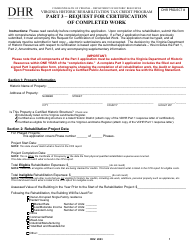 Document preview: Part 3 Request for Certification of Completed Work - Virginia Historic Rehabilitation Tax Credit Program - Virginia