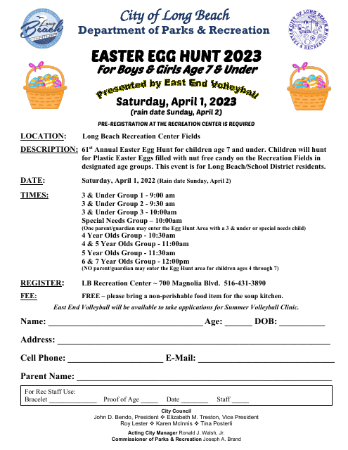 Easter Egg Hunt for Boys & Girls Age 7 & Under - City of Long Beach, California, 2023