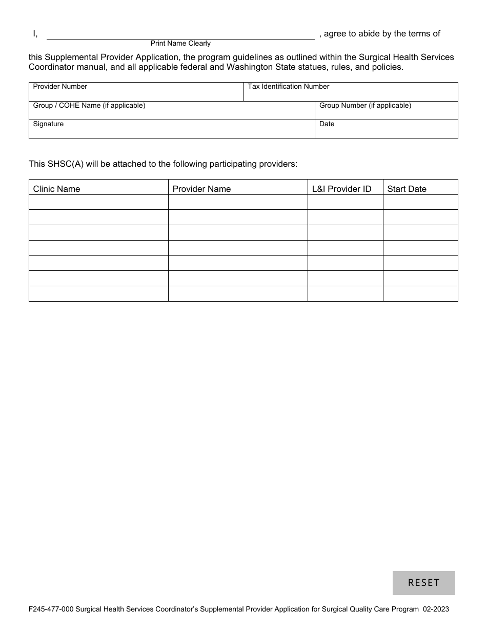 Form F245-477-000 Surgical Health Services Coordinators Supplemental Provider Application for Surgical Quality Care Program - Washington, Page 3