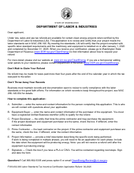 Document preview: Form F303-002-000 Labor Standards Tax Incentivecertification Application Refund - Washington