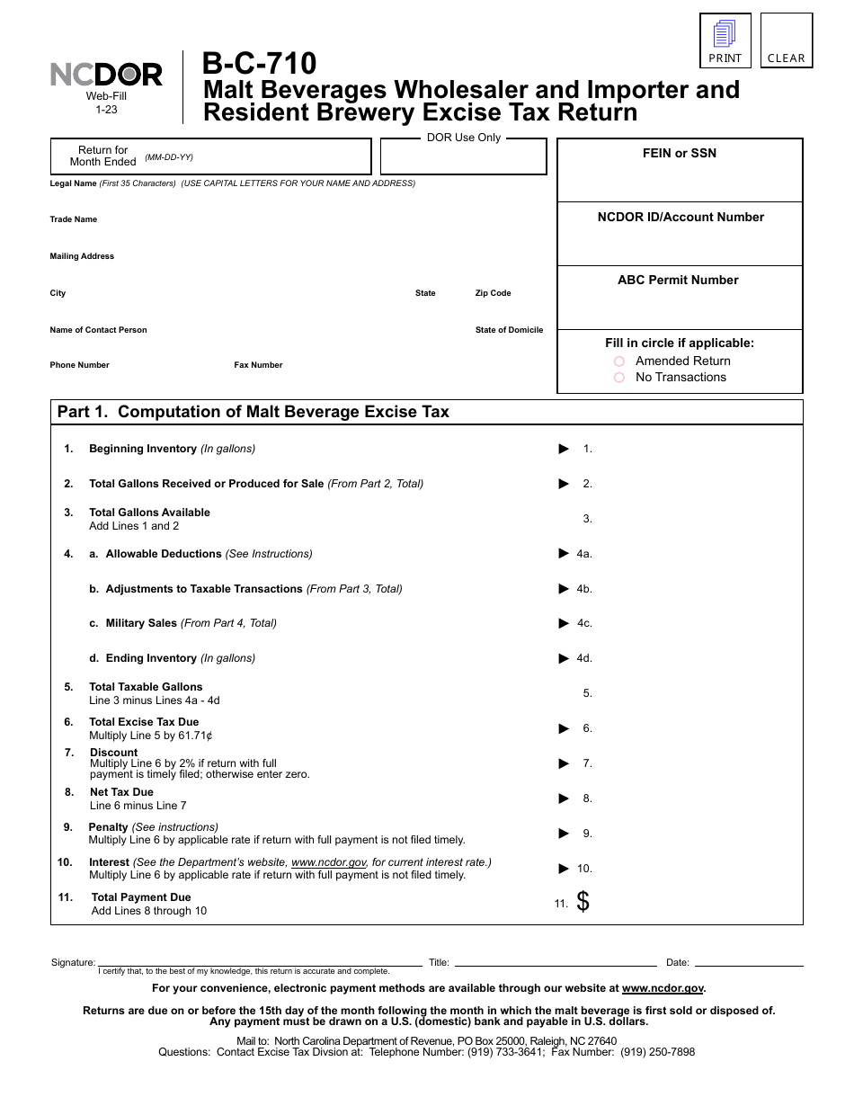 Form B-C-710 Download Fillable PDF Or Fill Online Malt Beverages ...