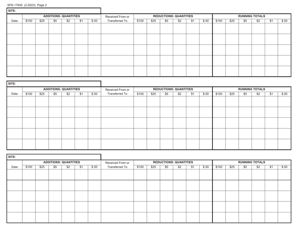 Form SFN17930 Casino Chips Inventory Log - North Dakota, Page 2