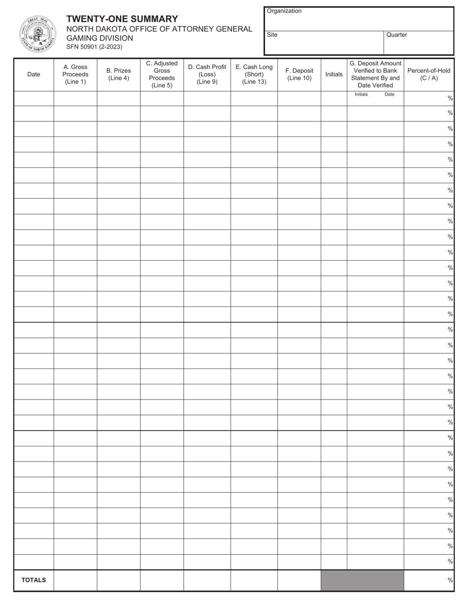 Form SFN50901 Twenty-One Summary - North Dakota, Page 1