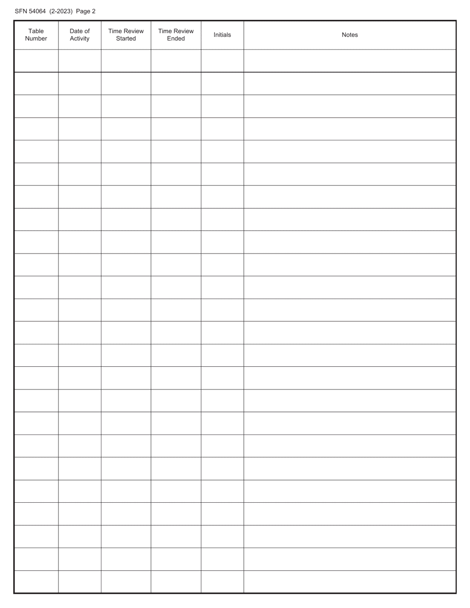 Form SFN54064 Digital Surveillance Review Log - North Dakota, Page 2