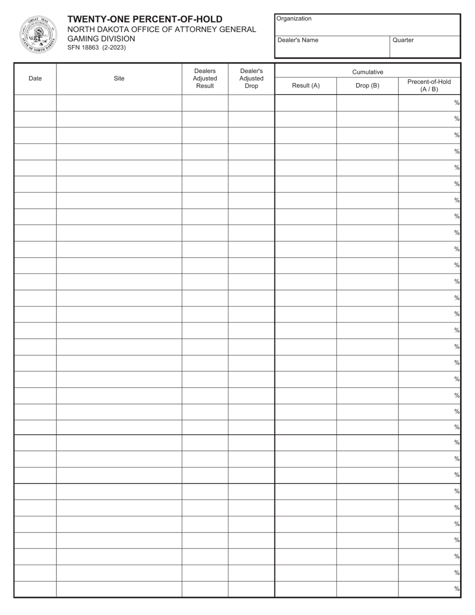 Form SFN18863 Twenty-One Percent-Of-Hold - North Dakota, Page 1