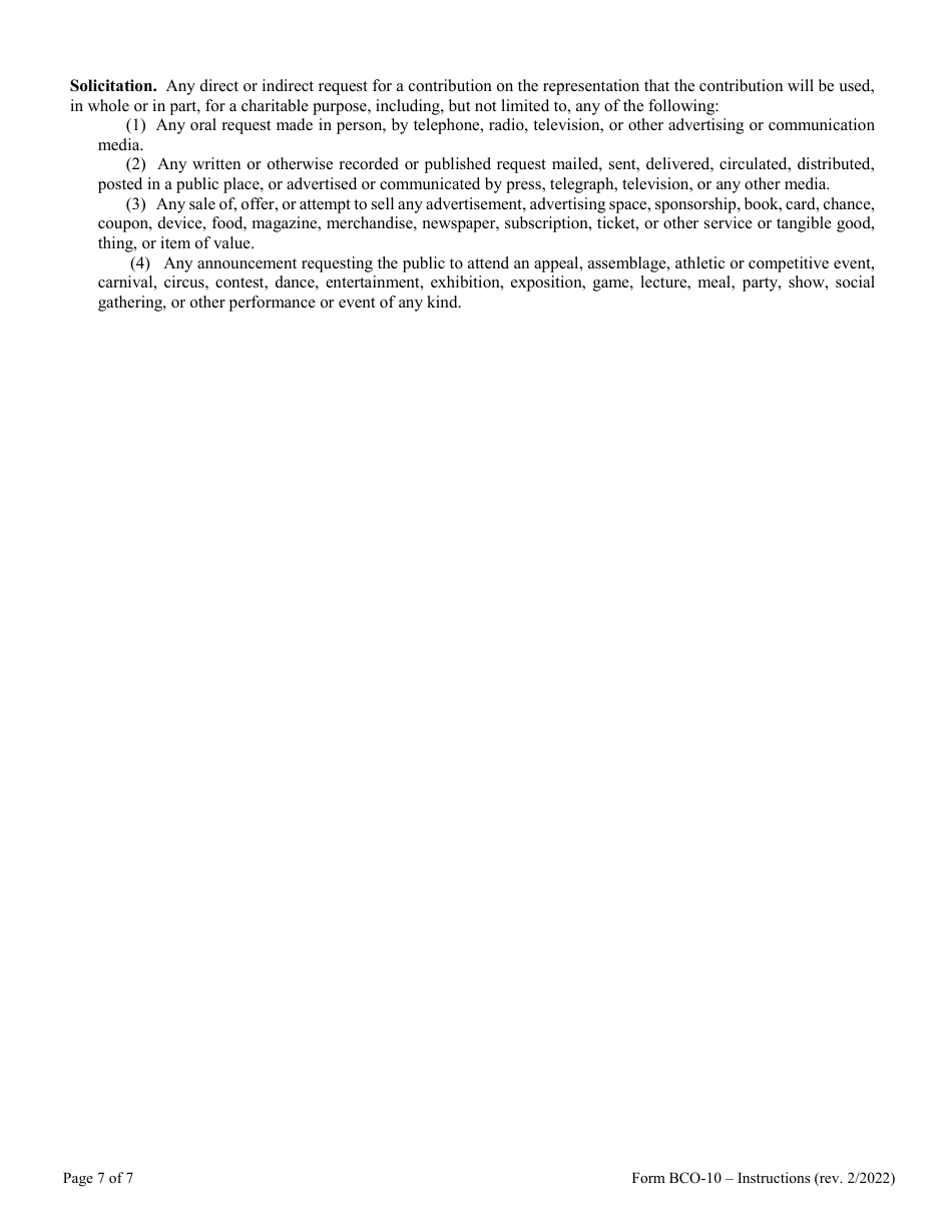 Instructions for Form BCO-10 Charitable Organization Registration Statement - Pennsylvania, Page 7