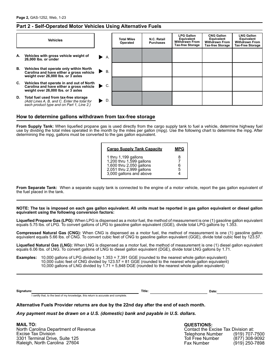 Form GAS-1252 Alternative Fuels Provider Return - North Carolina, Page 3