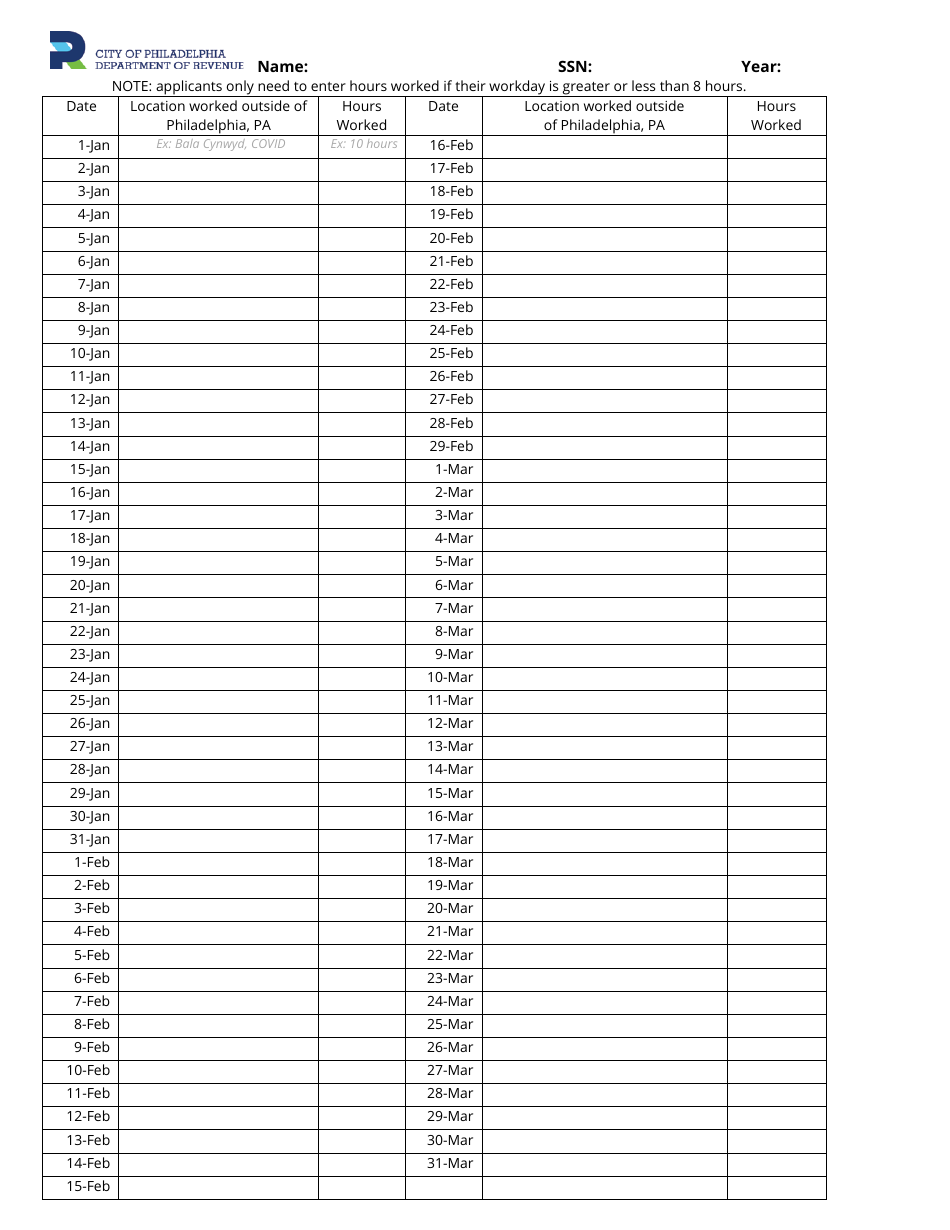 Wage Tax Refund Dates and Locations Template (Non-residents Only) - City of Philadelphia, Pennsylvania, Page 2