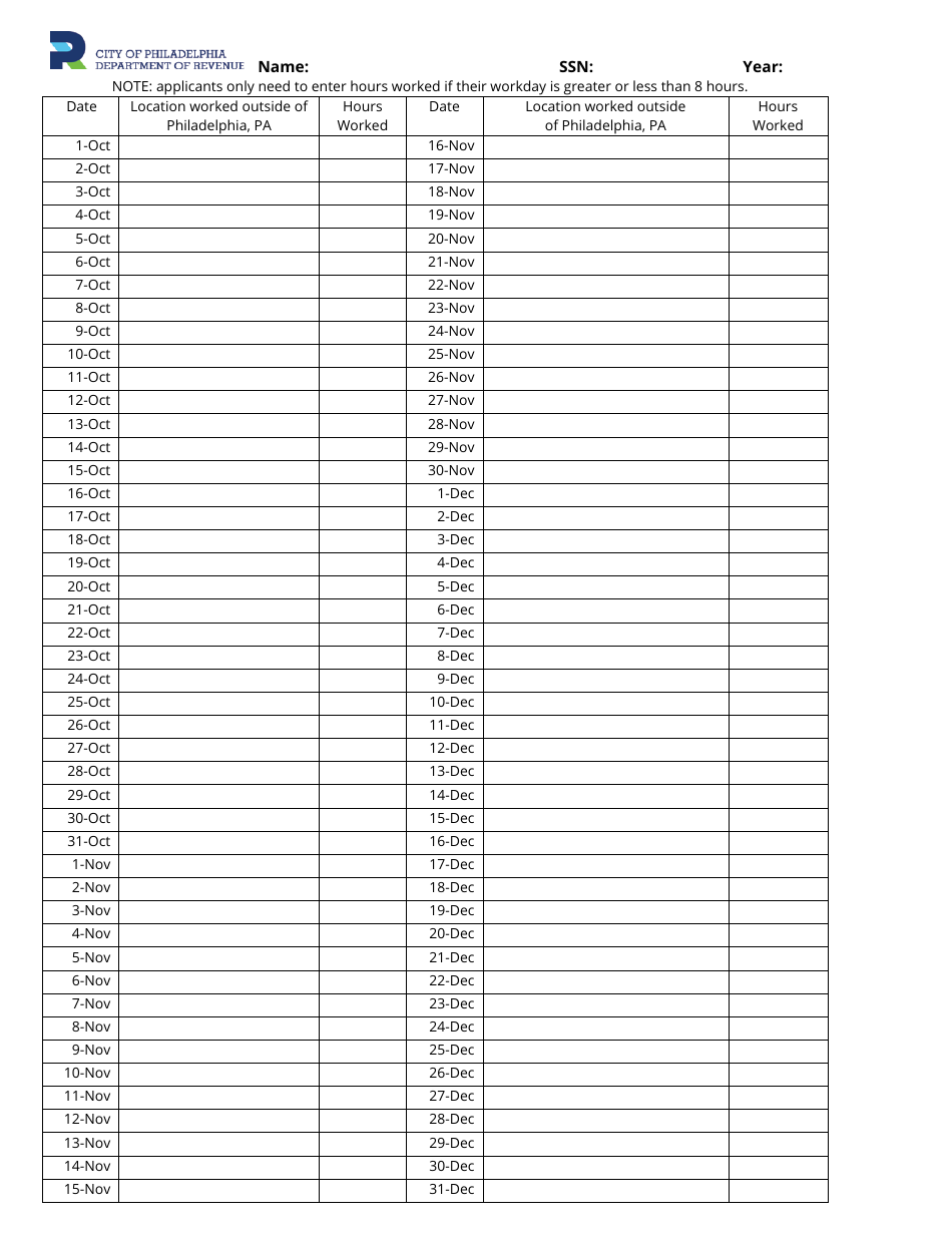 Wage Tax Refund Dates and Locations Template (Non-residents Only) - City of Philadelphia, Pennsylvania, Page 5