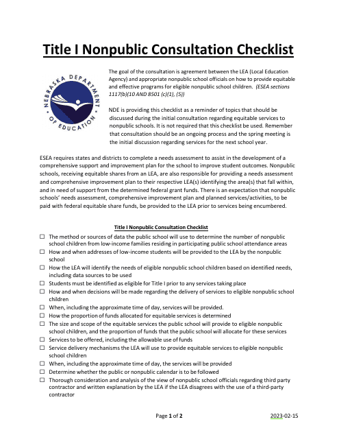 Title I Nonpublic Consultation Checklist - Nebraska