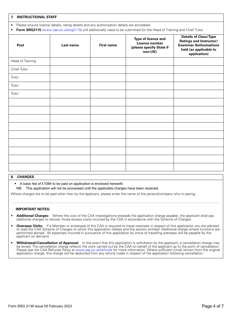 Form SRG2136 Application for Initial Approval or Change to Approval to Conduct Examiner Refresher Seminars Under UK Aircrew Regulation Annex VII - Part-Ora - United Kingdom, Page 4