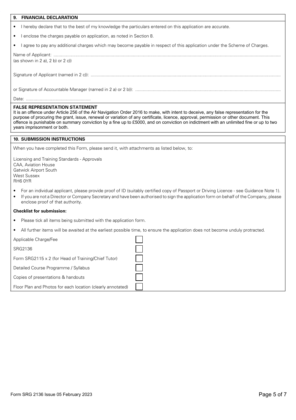 Form SRG2136 Application for Initial Approval or Change to Approval to Conduct Examiner Refresher Seminars Under UK Aircrew Regulation Annex VII - Part-Ora - United Kingdom, Page 5