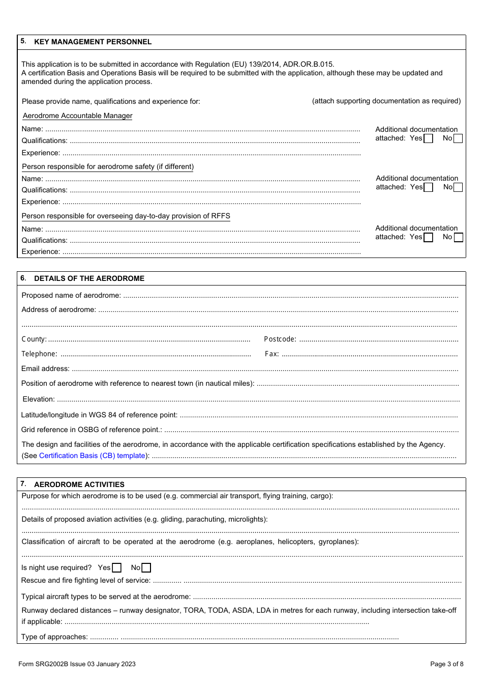 Form SRG2002B Application for an Aerodrome Certificate - United Kingdom, Page 3