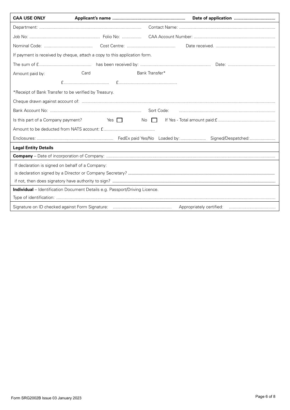 Form SRG2002B Application for an Aerodrome Certificate - United Kingdom, Page 6