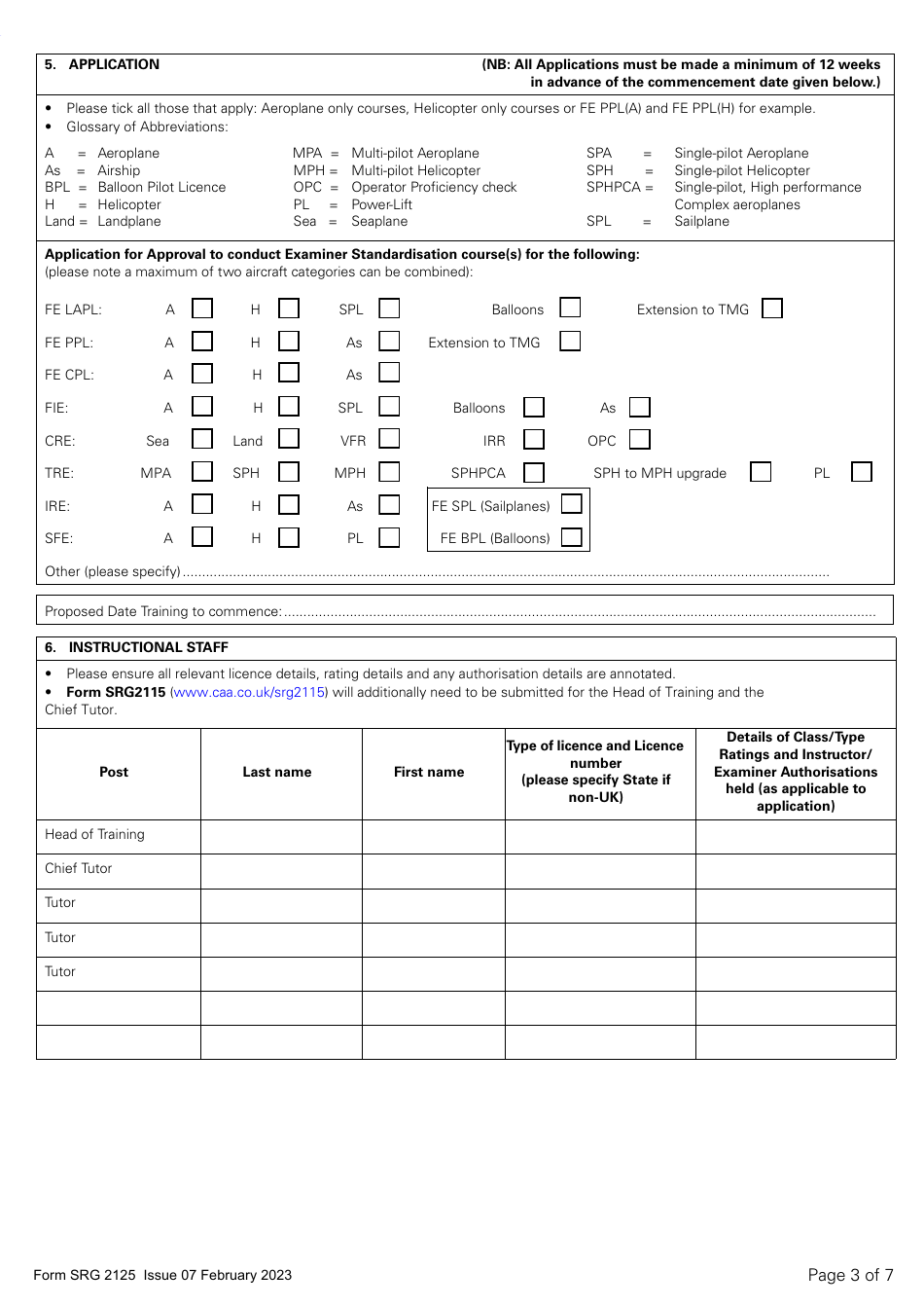 Form SRG2125 Application for the Approval of Examiner Standardisation Courses Under UK Aircrew Regulation Part-Fcl.1015 - United Kingdom, Page 3