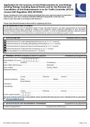 Document preview: Form SRG1411B Application for the Inclusion of Unit Endorsements for New Ratings, Existing Ratings Including Special Events and for the Renewal and Cancellation of Unit Endorsements in an Air Traffic Controller (Atco) Licence (UK Regulation (Eu) 2015/340) - United Kingdom