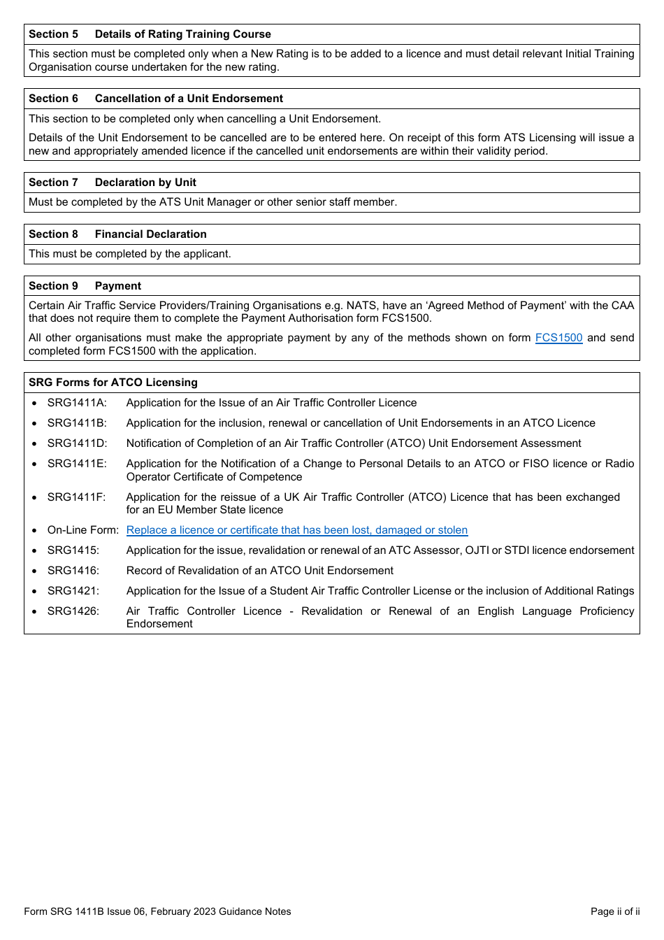 Form SRG1411B Application for the Inclusion of Unit Endorsements for New Ratings, Existing Ratings Including Special Events and for the Renewal and Cancellation of Unit Endorsements in an Air Traffic Controller (Atco) Licence (UK Regulation (Eu) 2015 / 340) - United Kingdom, Page 5