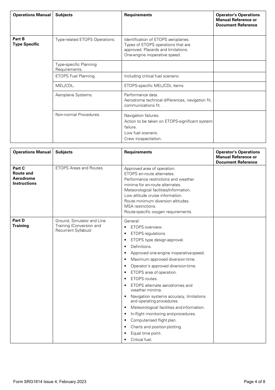 Form SRG1814 Application for Extended Operations (Etops) Operational Approval - United Kingdom, Page 4