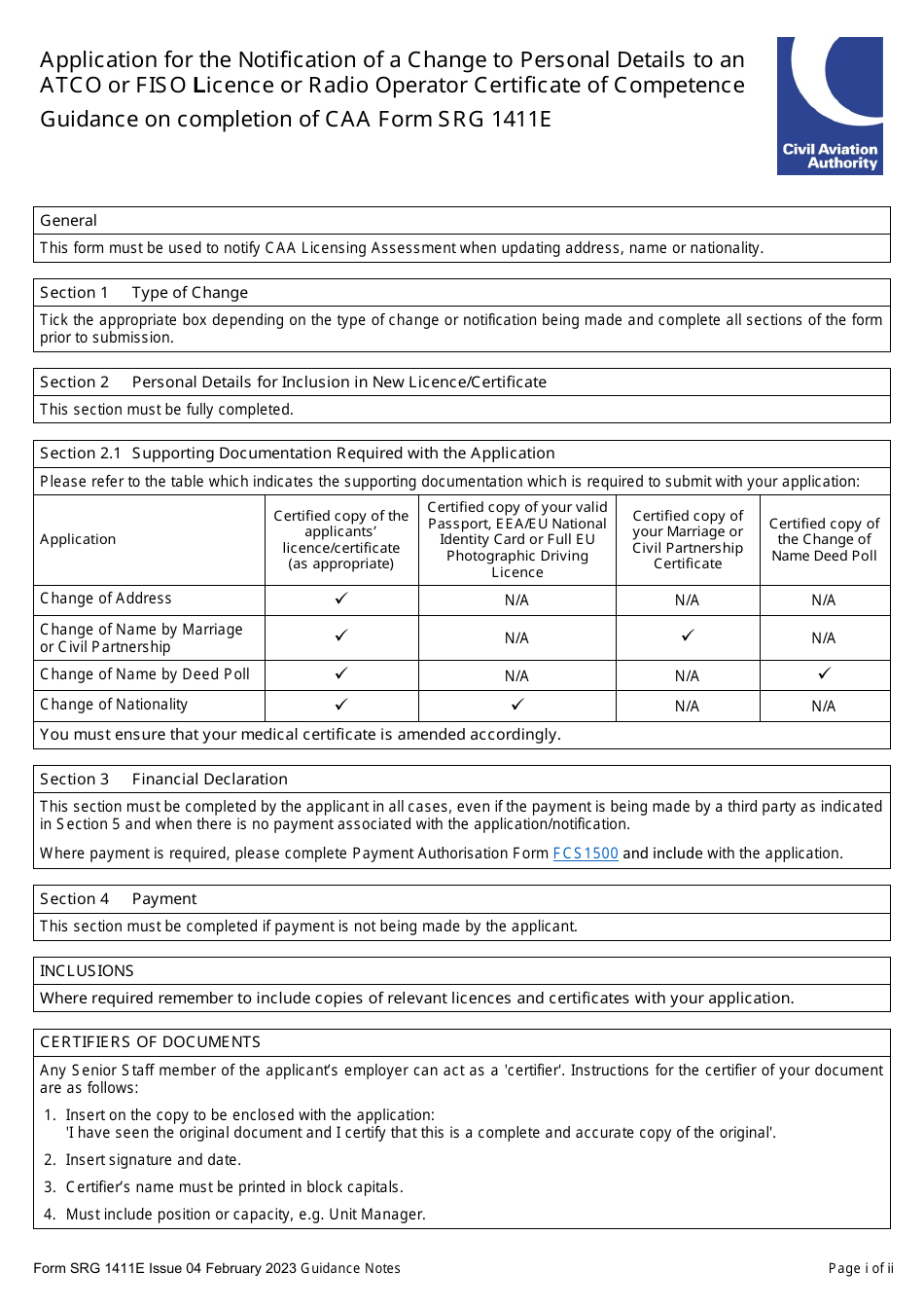 Form SRG1411E Application for the Notification of a Change to Personal Details to an Atco or Fiso Licence or Radio Operator Certificate of Competence - United Kingdom, Page 3