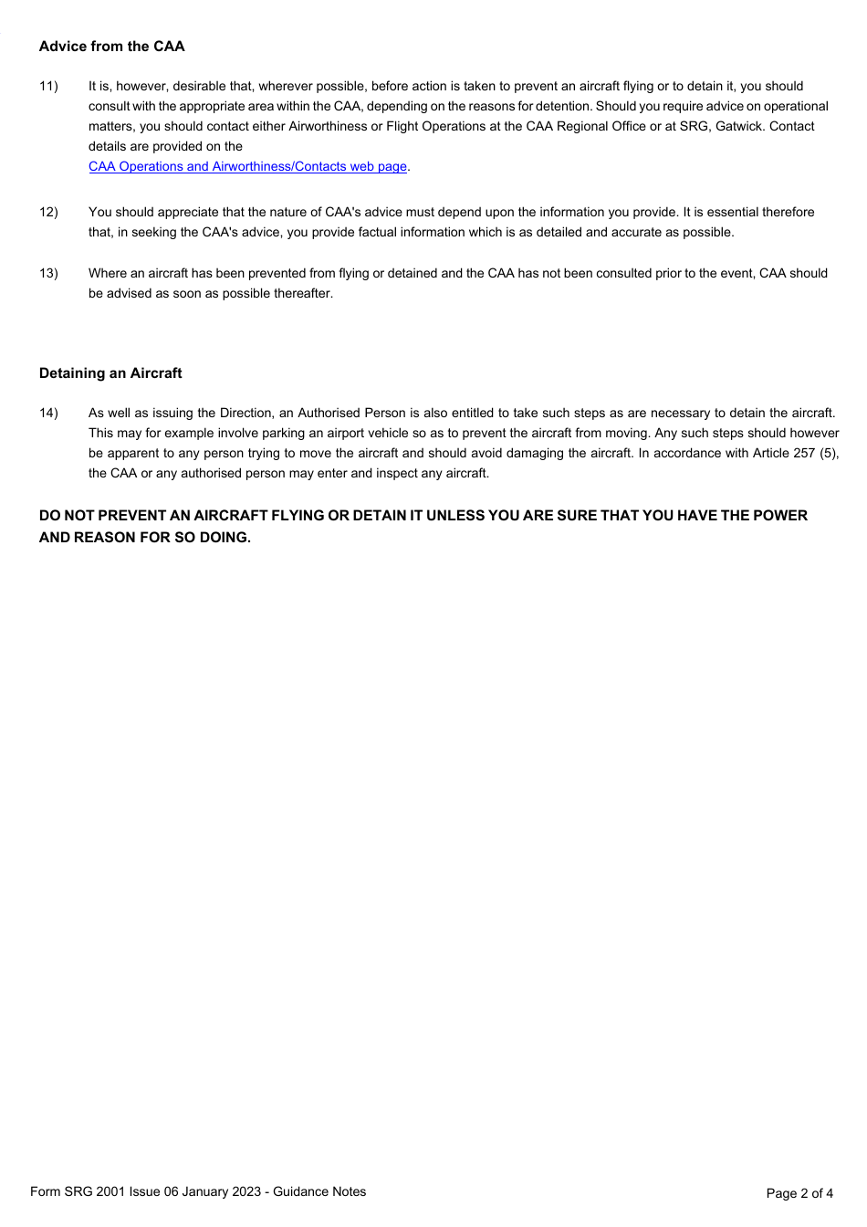Form SRG2001 Application for Authorisation Granted to Persons at Aerodromes Under Article 257 of the Air Navigation Order 2016 - United Kingdom, Page 4