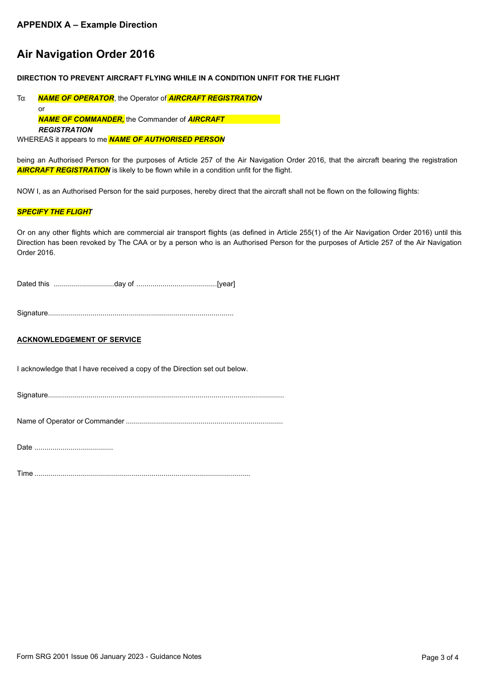 Form SRG2001 Application for Authorisation Granted to Persons at Aerodromes Under Article 257 of the Air Navigation Order 2016 - United Kingdom, Page 5