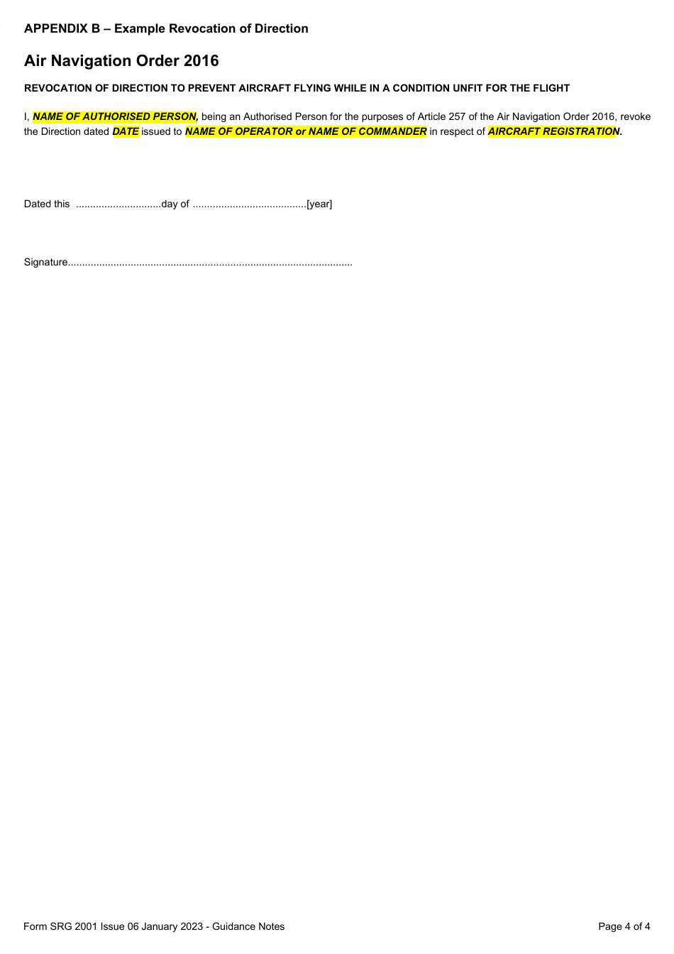 Form SRG2001 Application for Authorisation Granted to Persons at Aerodromes Under Article 257 of the Air Navigation Order 2016 - United Kingdom, Page 6